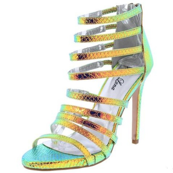 holographic strappy heels